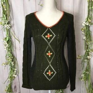 Nick & Mo Anthro Knit Crochet Sweater sz M Green